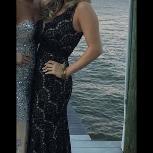 Black and nude lace formal dress